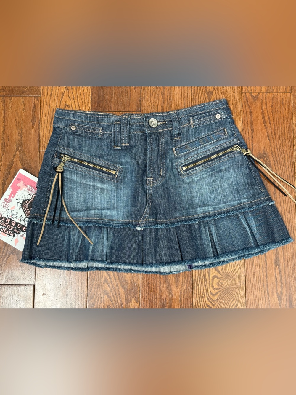 Vintage Y2K Cinque Pleated Denim Micro Mini Skirt Sz 26/40 - Picture 2 of 14